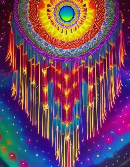 Native American Princess Weaving Dreamcatcher: Psychedelic R...