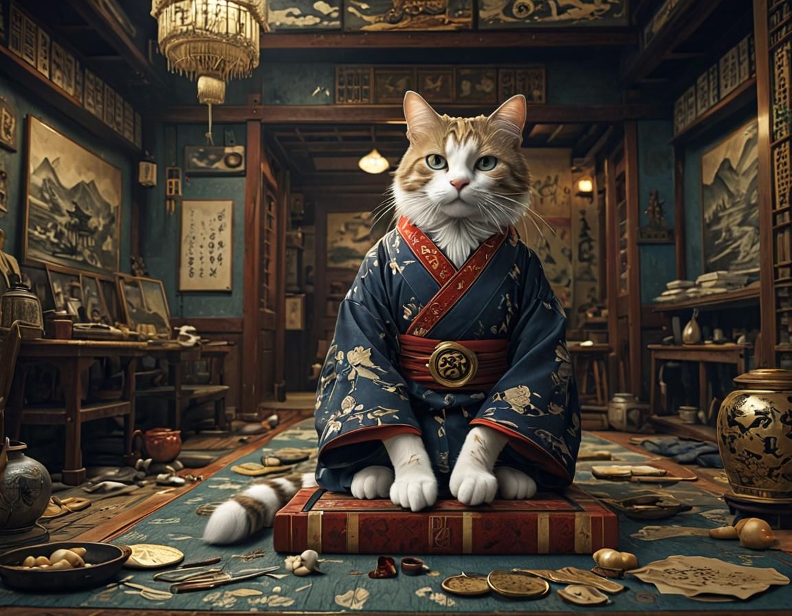 Ukiyo-e Cat Portrait: Digital Matte Painting