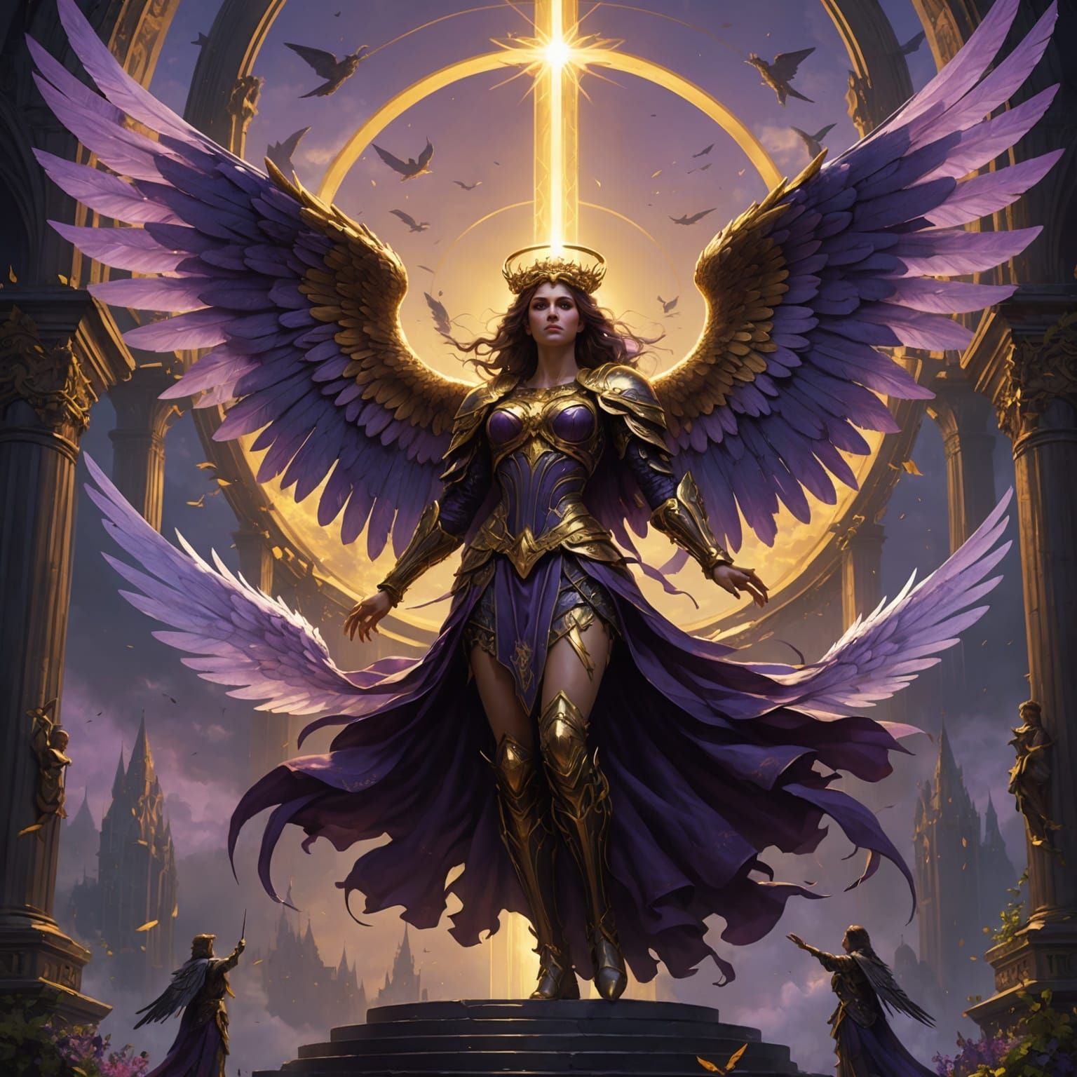 Four-Winged Angel Rising in Heaven: Dark Fantasy Art