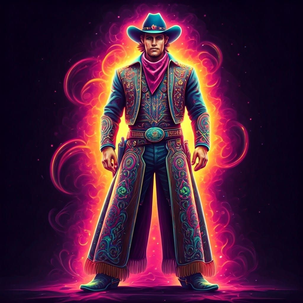 Lisa Frank Cowboy in Neon Pastel Aura