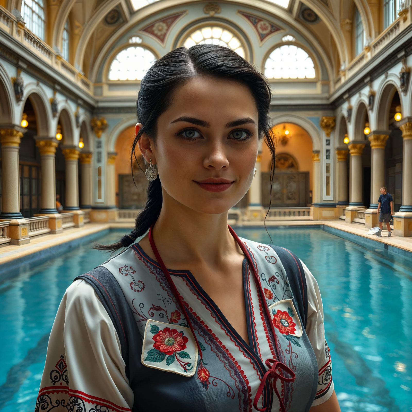 Hungarian Bath Attendant in Budapest's Historic Thermal Bath...
