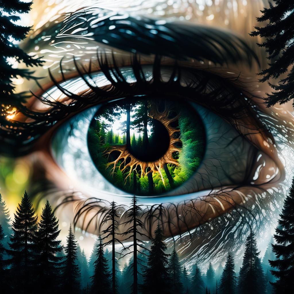 Eye Reflecting Forest: Double Exposure CGI