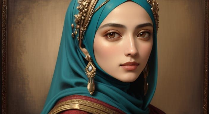 Woman in Hijab Portrait in Gustave Moreau Style