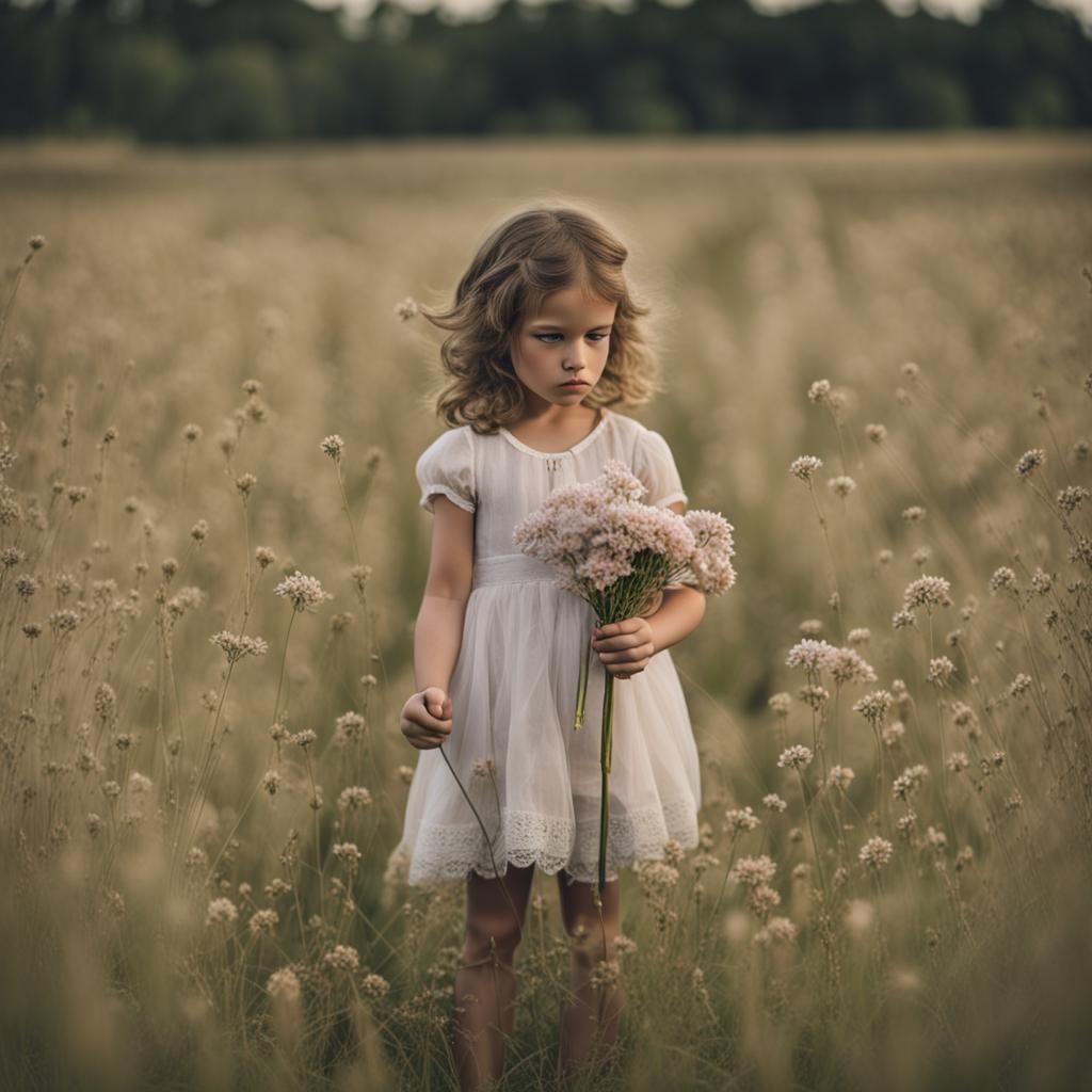 Girl with Shield in Wheat Field