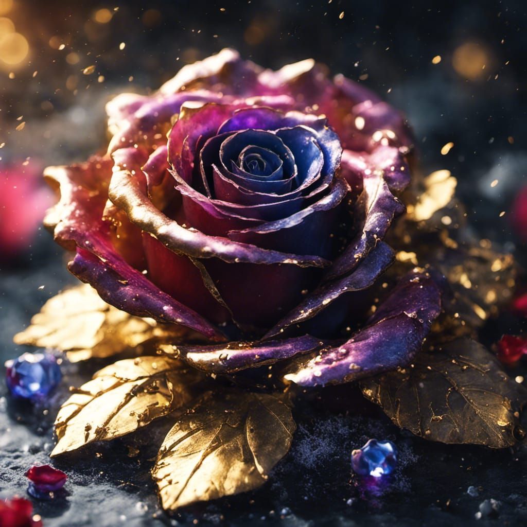 Dissolving Cosmic Crystal with Roses in Dark Fantasy