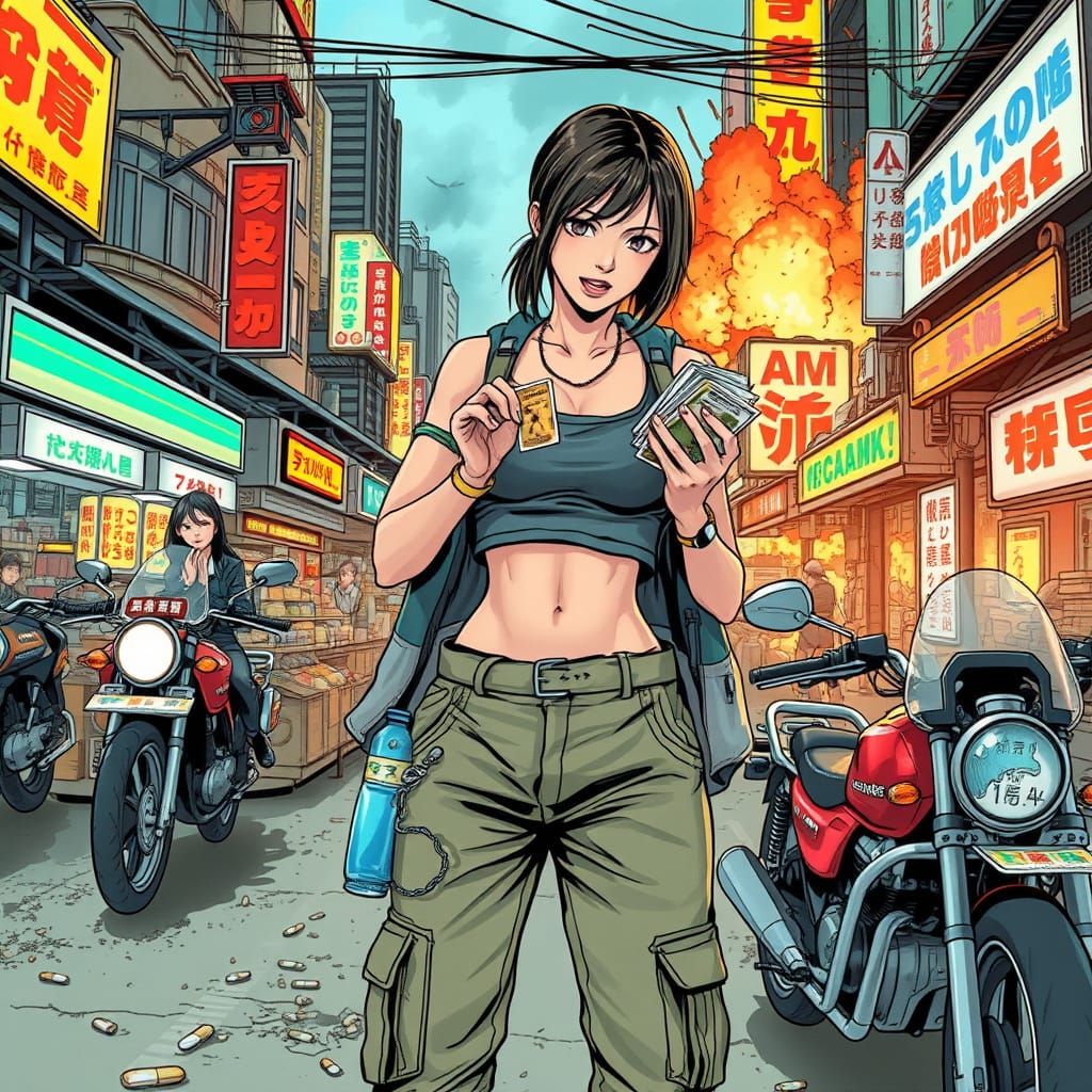 Dystopian Manga: Water Courier in Cyberpunk Cityscape