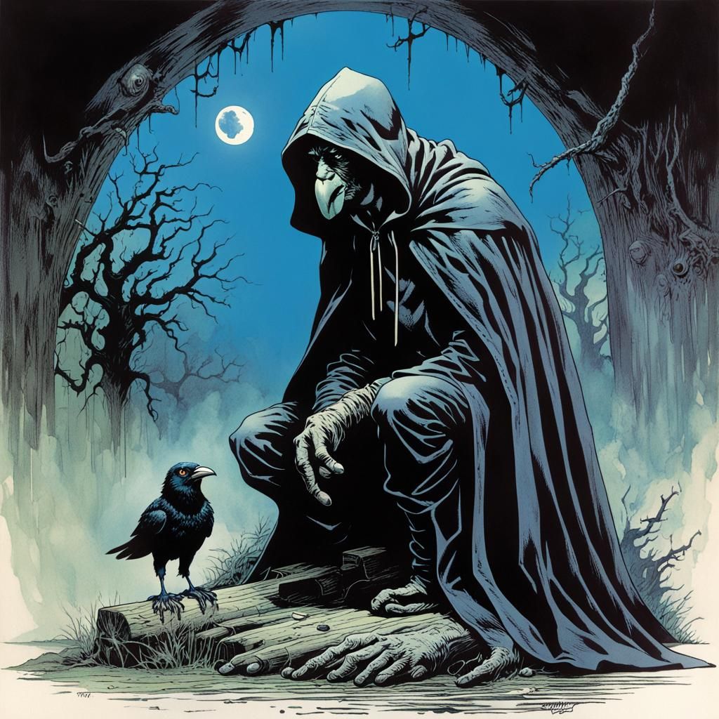 Eldritch Crow Doctor in Thermal Imaging Style