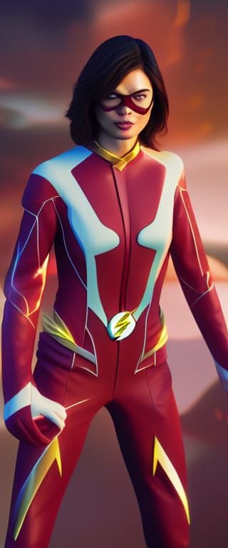 Woman Running on Beach in Comic Book Style