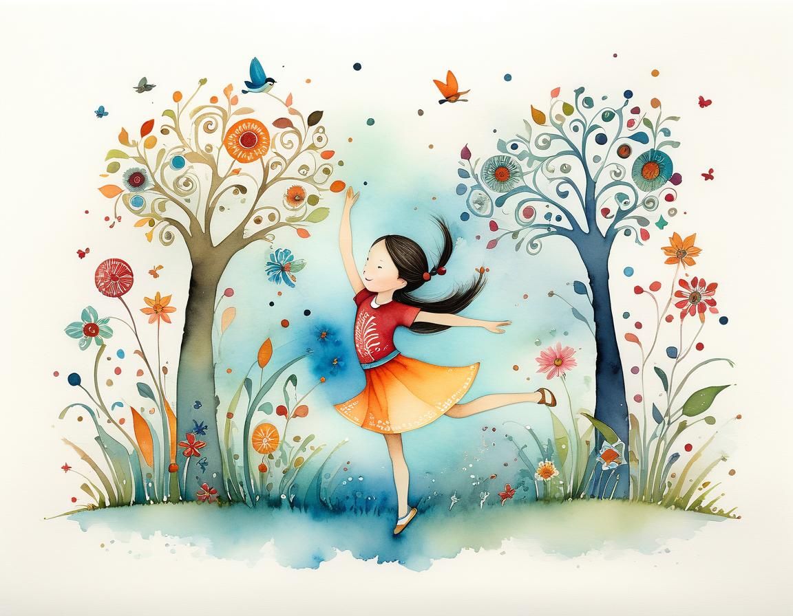 Whimsical Cartwheels in Watercolor Storybook Style