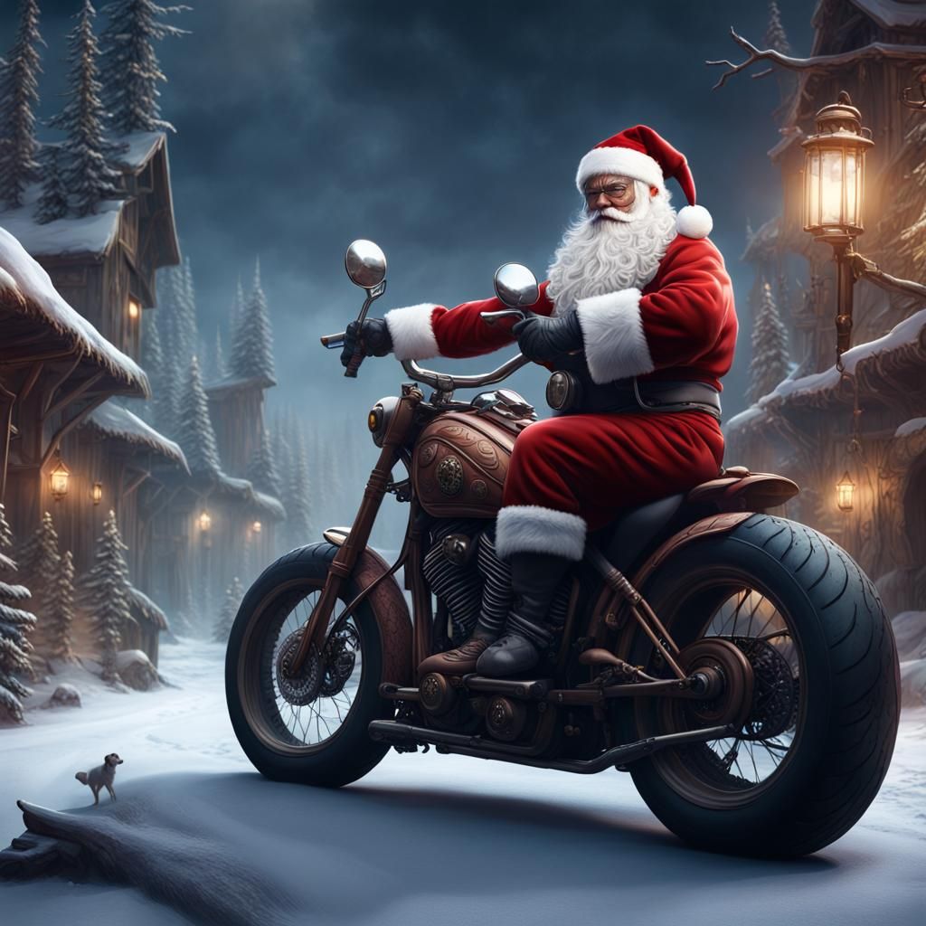 Santa Claus: Outlaw Biker in Detailed Matte Painting