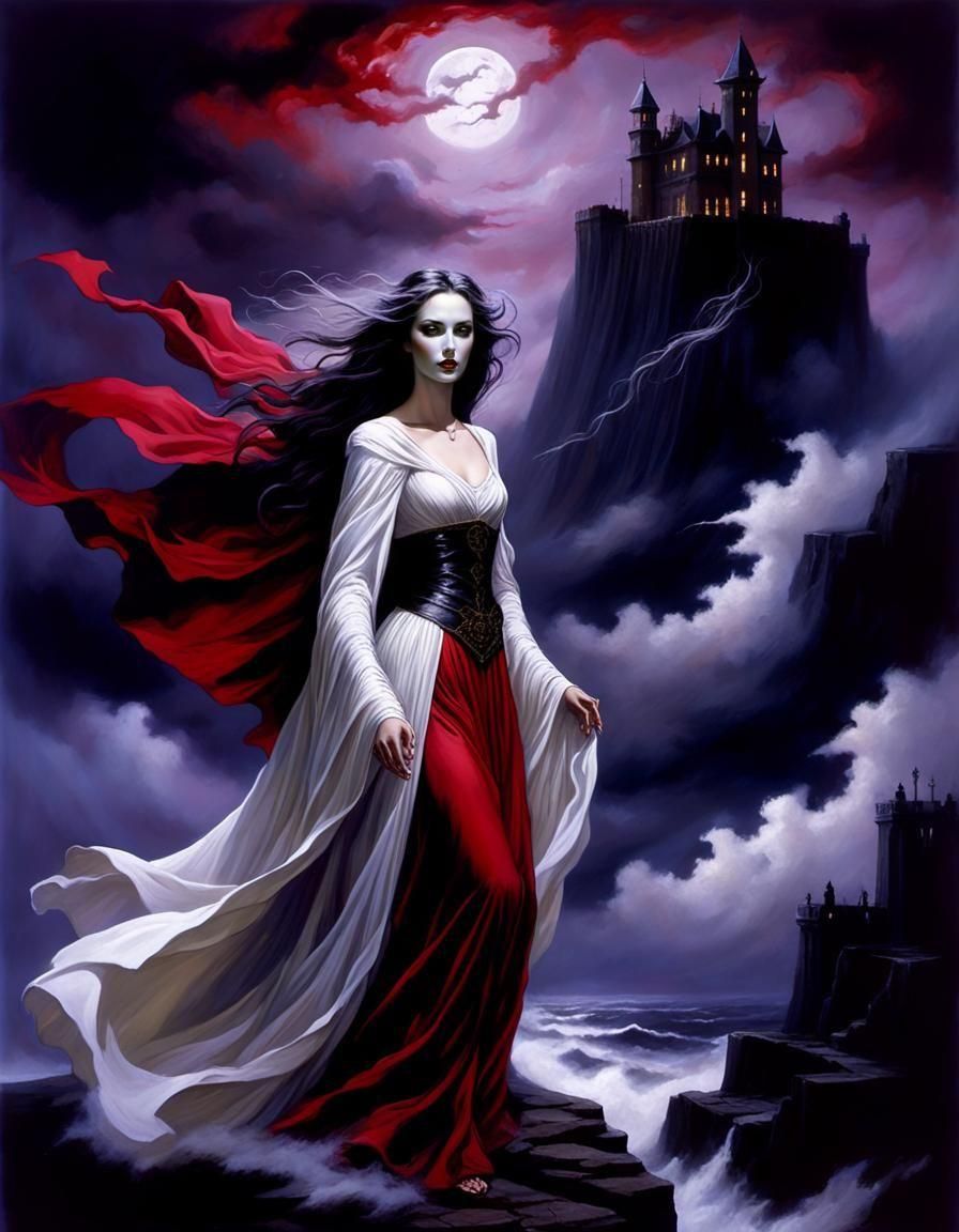 Ethereal Woman in Dark Fantasy Oil Painting