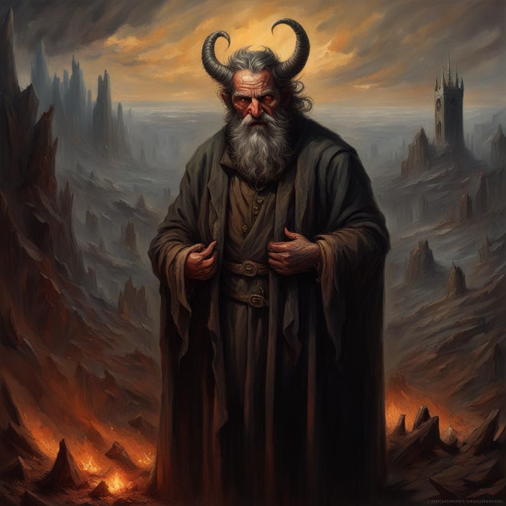 Demonic Merchant in Hellfire Landscape