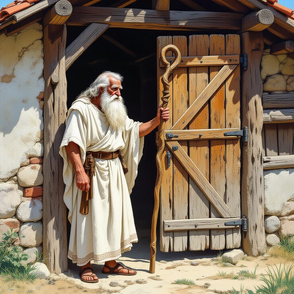Wise Old Greek Man by Augean Stables in Fairy Tale Style