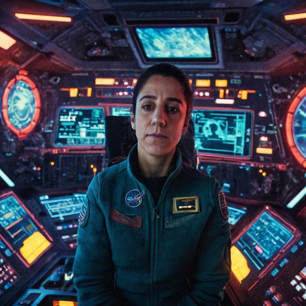 Spaceship Captain in Elaborate Spacecraft Interior