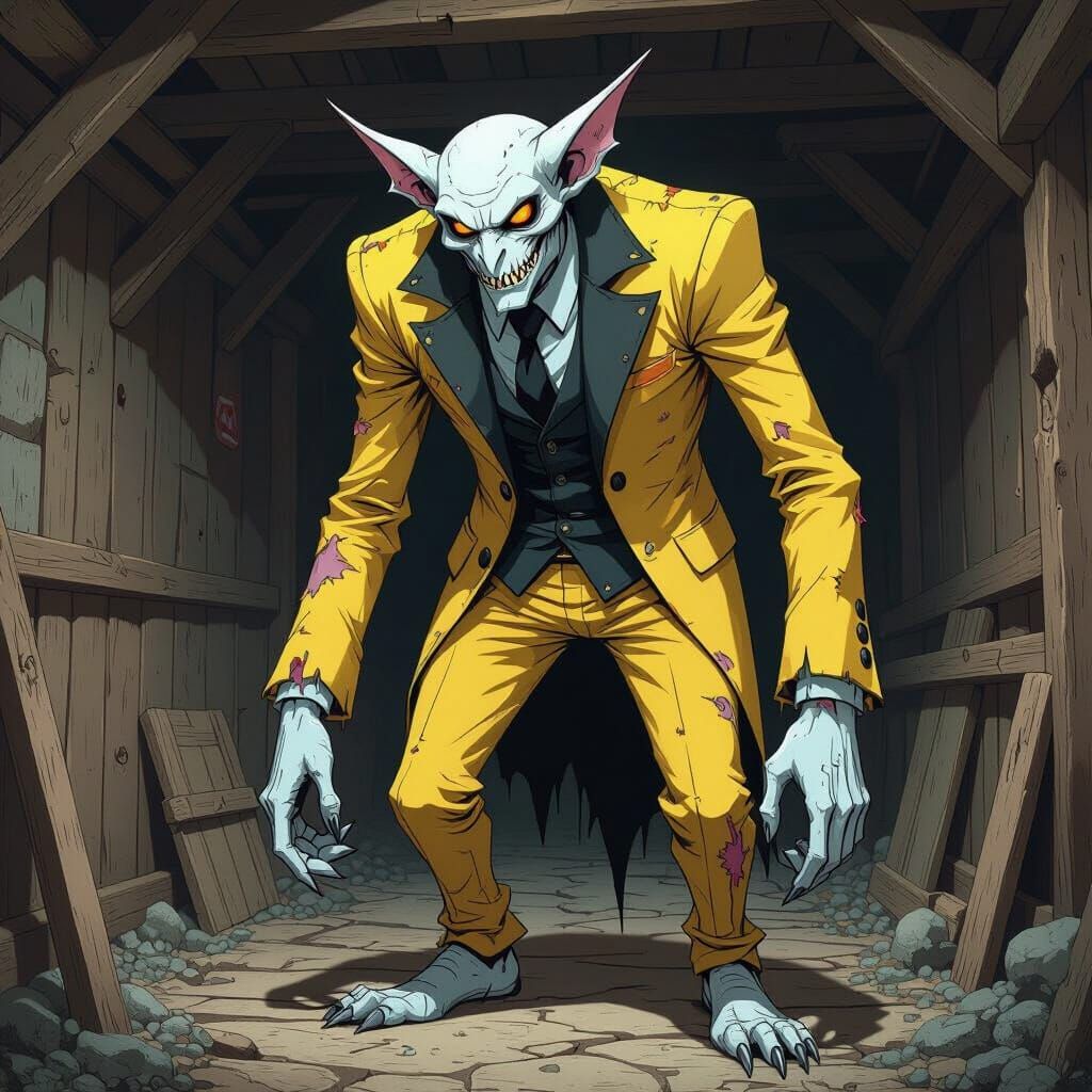 Pale Deformed Vampire in Patchwork Suit as Manga Art