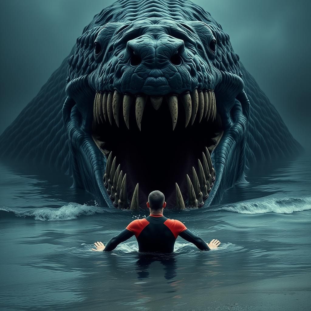 Swimmer Confronts Colossal Sea Monster in Ocean