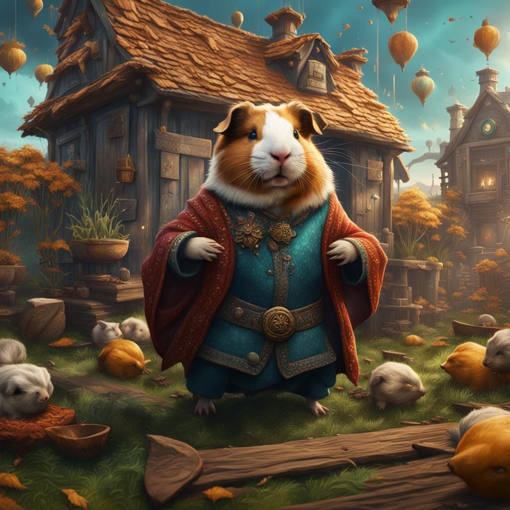 Fantastical Guinea Pig Lady in Detailed Matte Painting