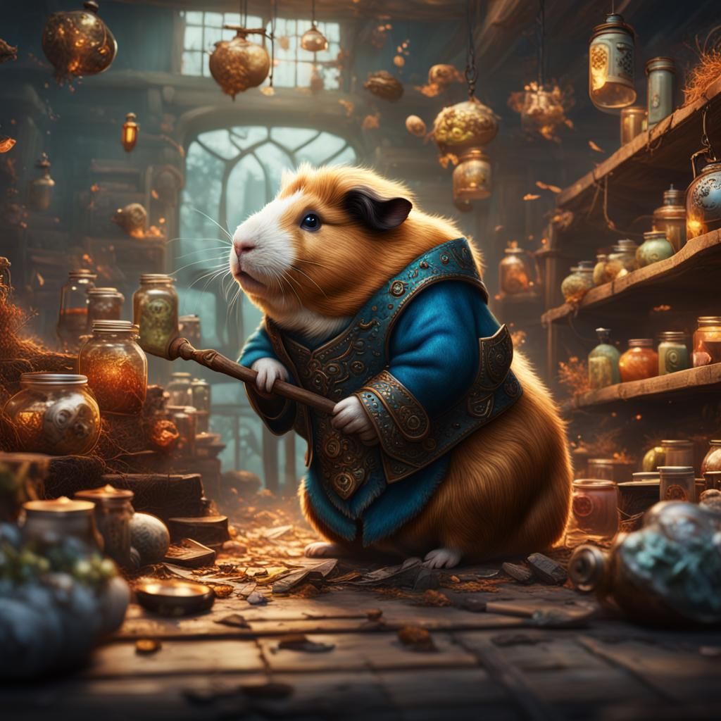 Fantastical Guinea Pig Lady in Detailed Matte Painting