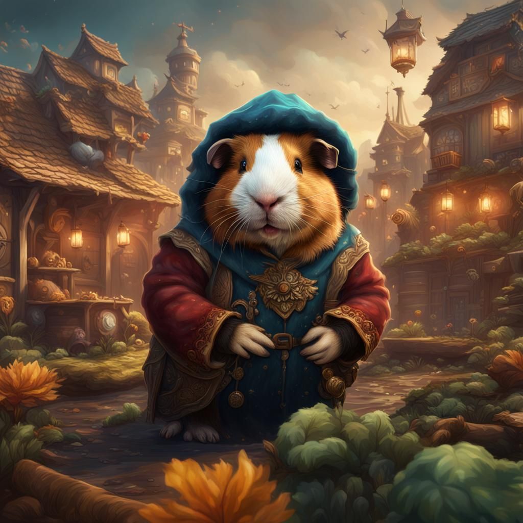 Fantastical Guinea Pig Lady in Detailed Matte Painting