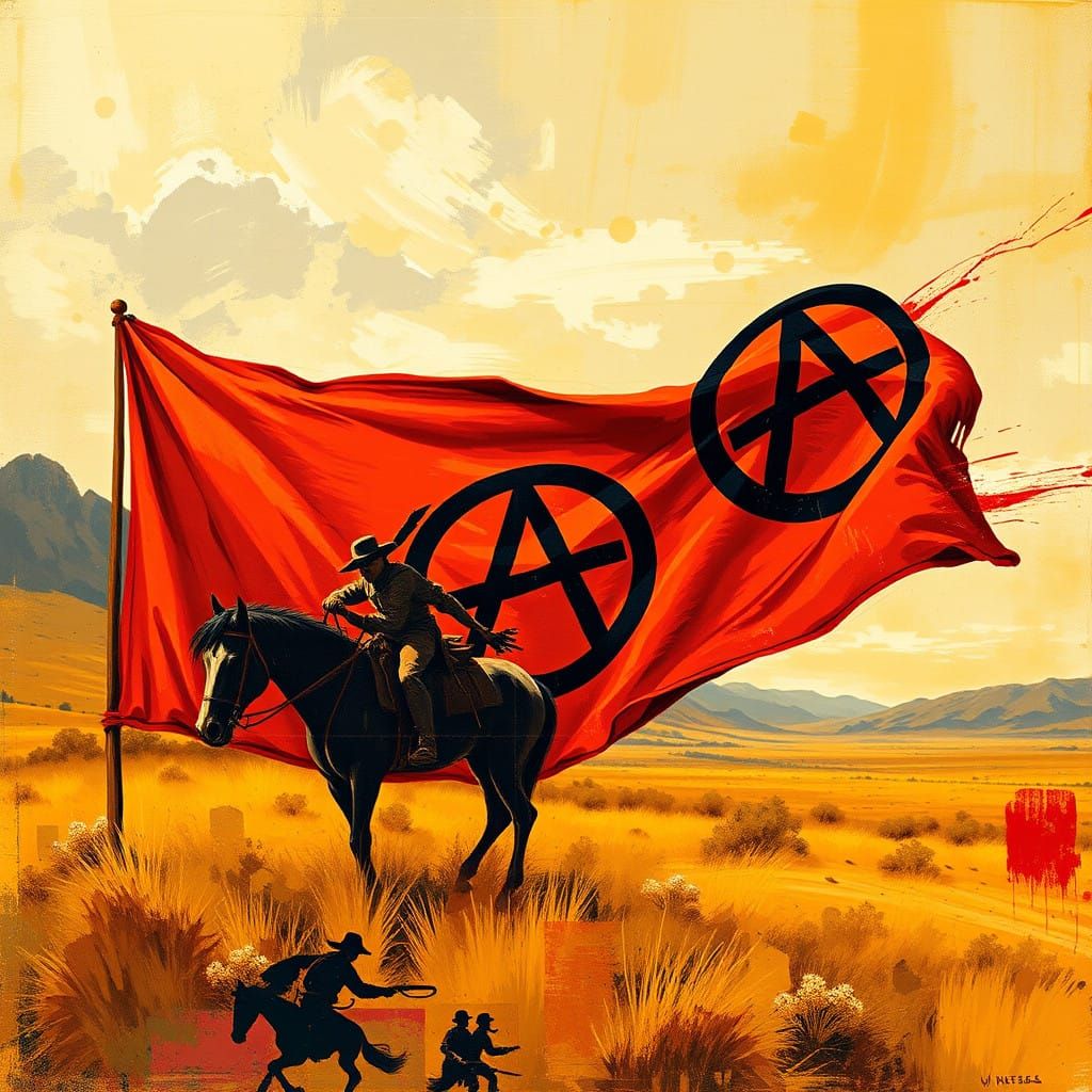 Romantic Anarcho Frontierism Flag in Bold, Distressed Style