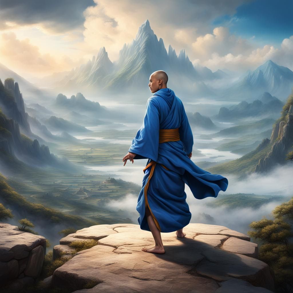 Young Monk in Magic the Gathering Style