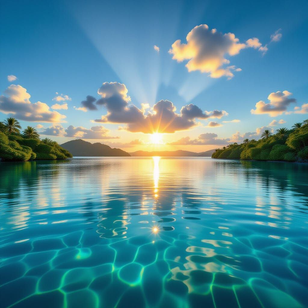 Golden Hour Paradise Serene Landscape