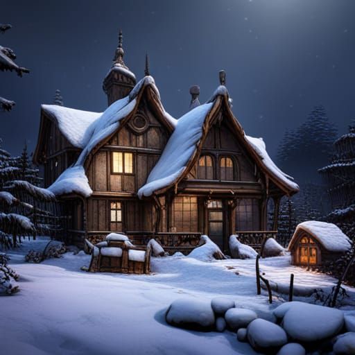 house in the winter forest