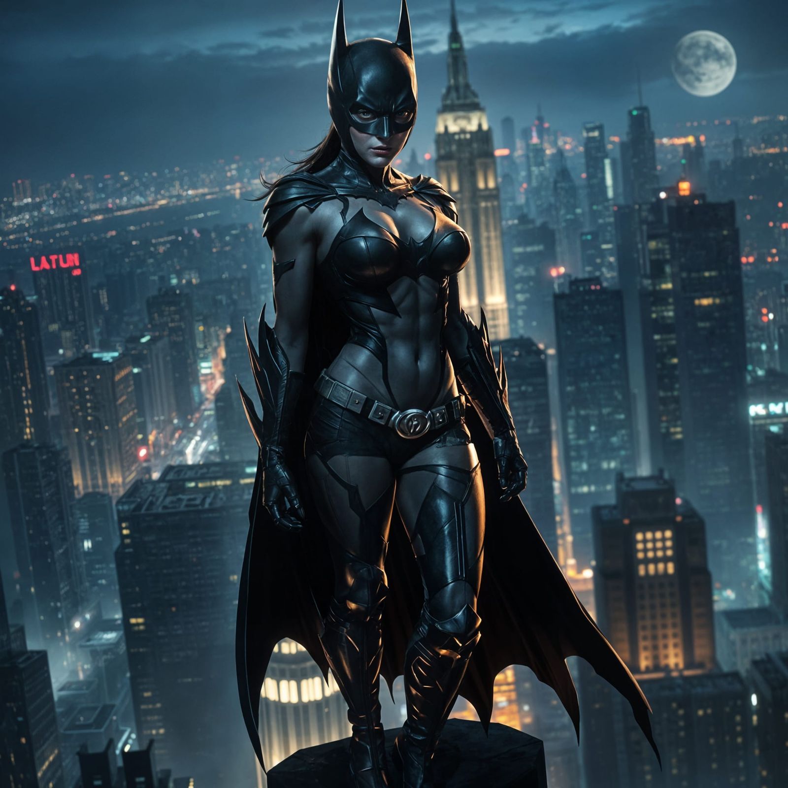 Female Batman on City Building, Sinister Art