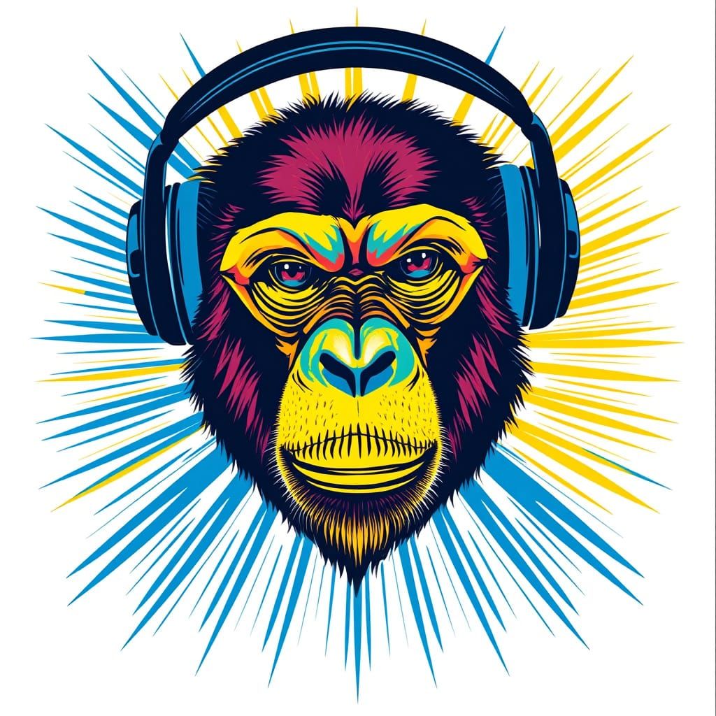 Vibrant Monkey Headphones in Bauhaus Style