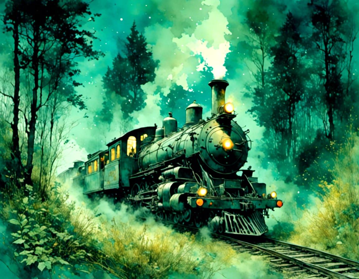 Night Train Through Forest in Chromaflow Style