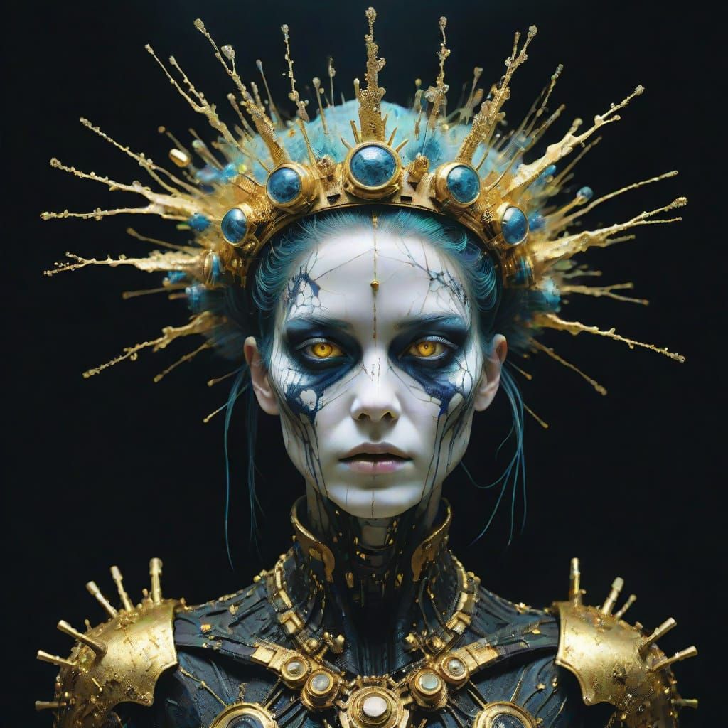 Radioactive Neonpunk Portrait with Gold Accents