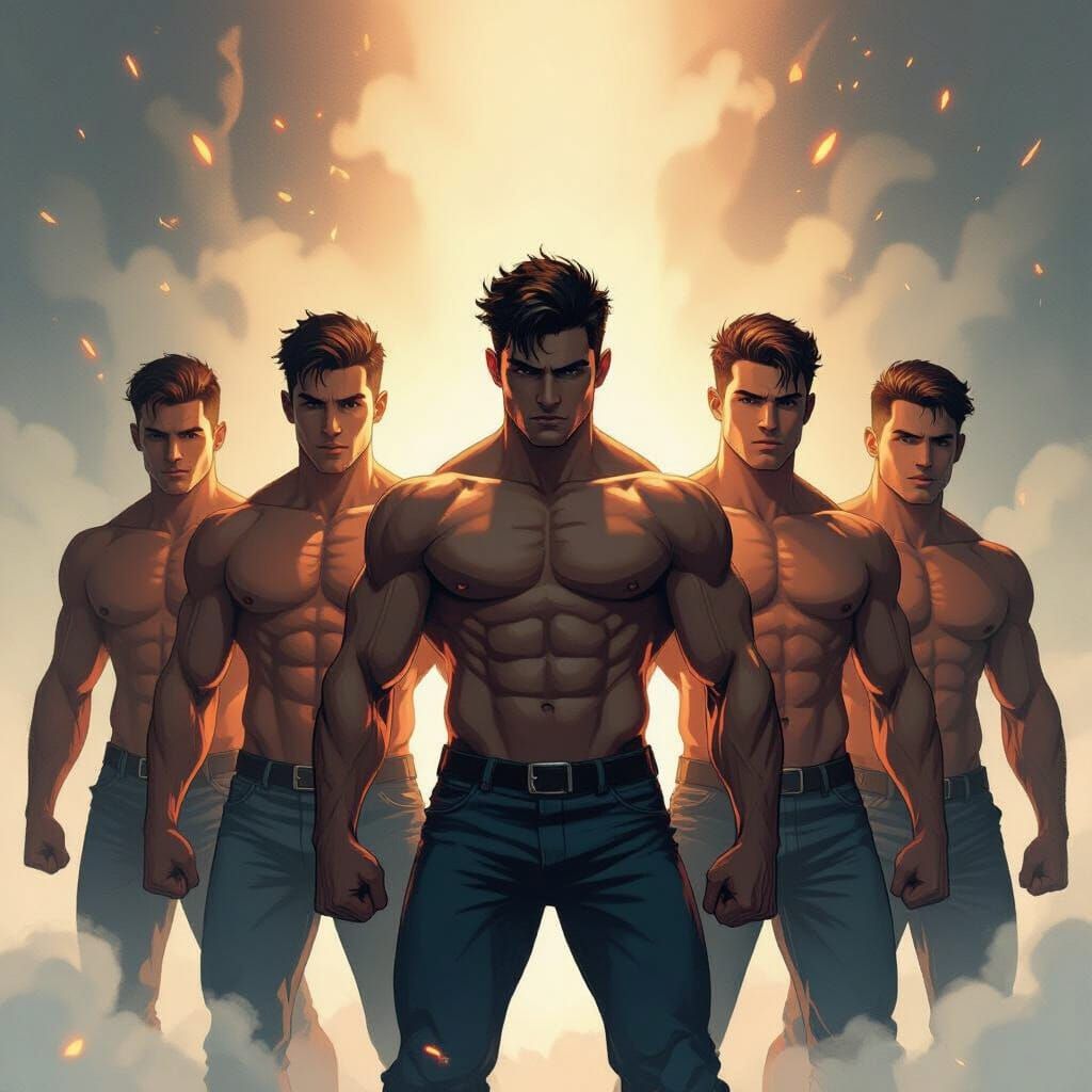 Heroic Men Stand Together in Cinematic Comic Style