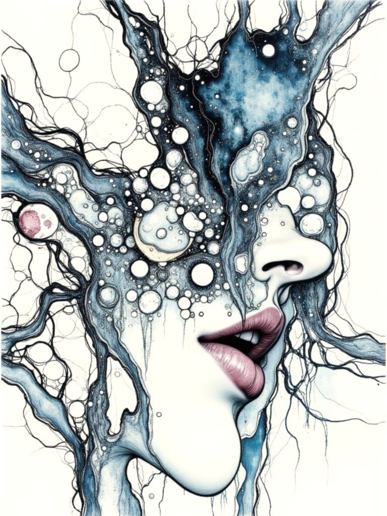 Haunting Face Emerging from Freehand Lines as Impasto Painti...