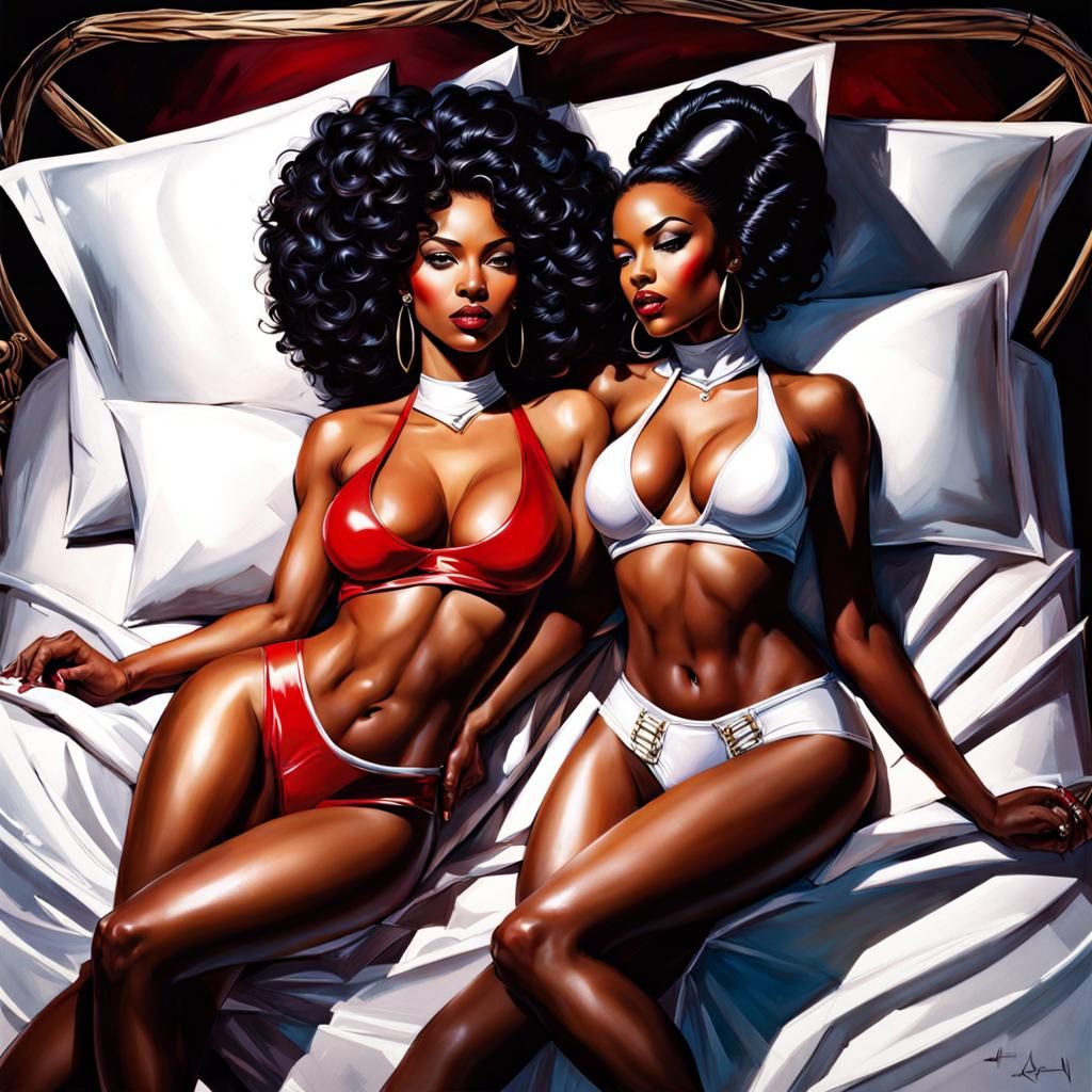 Two Women in Lingerie: Splash Art Style