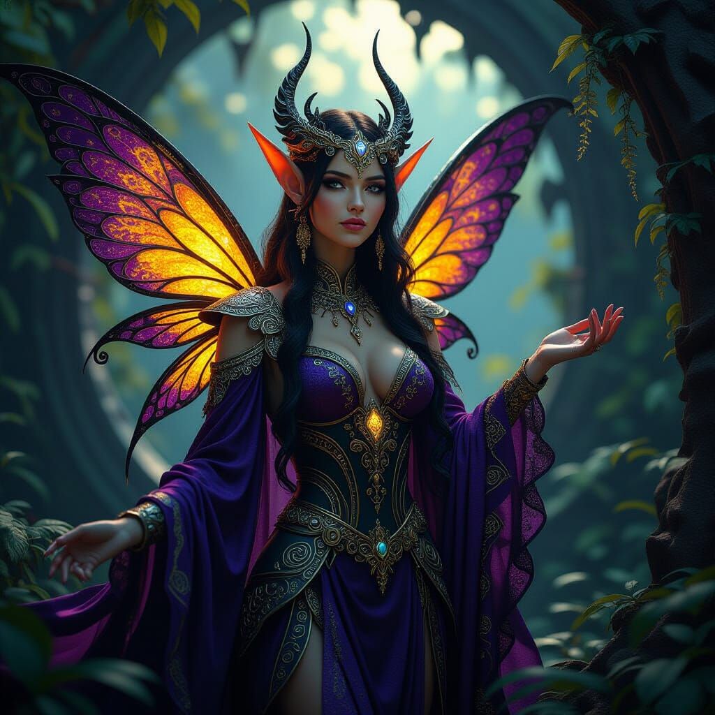 Mystical Elf in Dark Realm, Fantasy Art Style