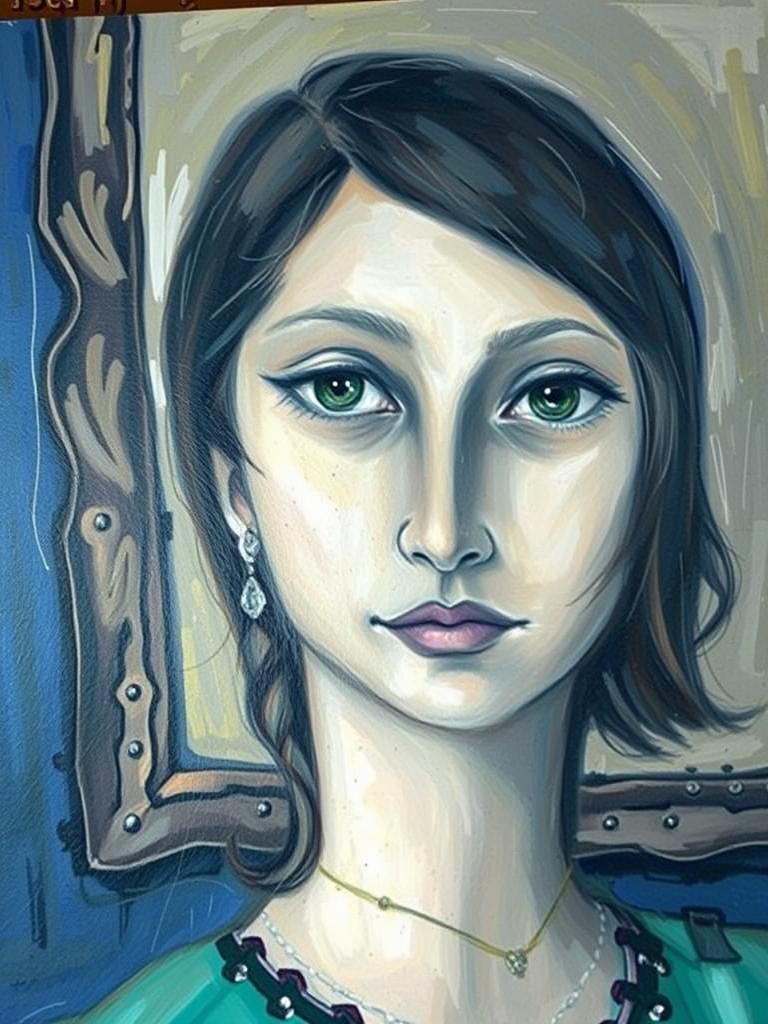 Elegant Woman with Blue Eyes and Pink Hair