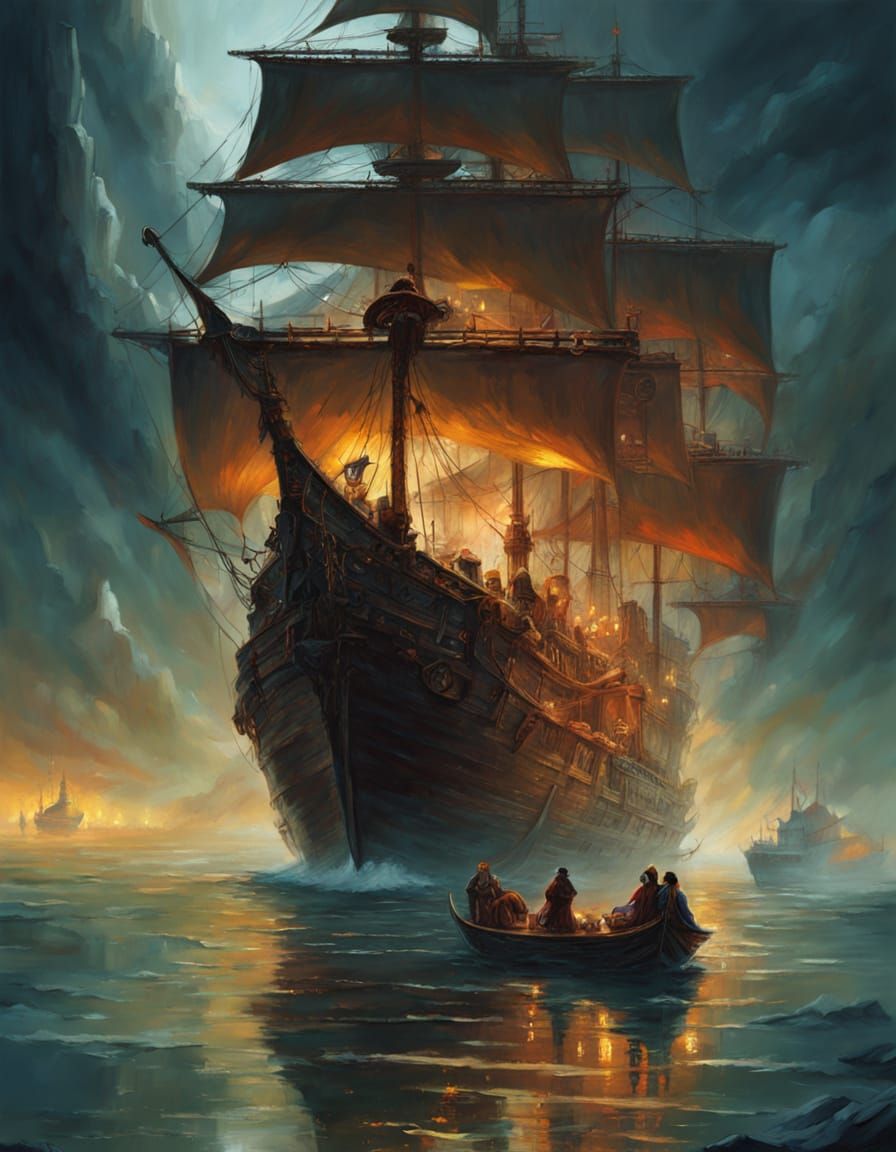 Fantasy Oracle Watches Bireme Return from War in Vibrant Oil...