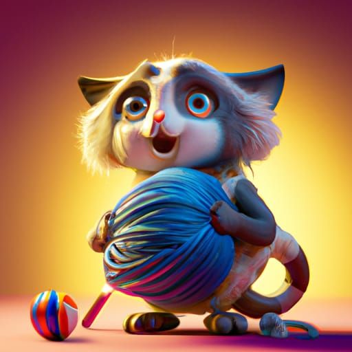 Cute Yarn Cat: Pixar-Style 3D Digital Art