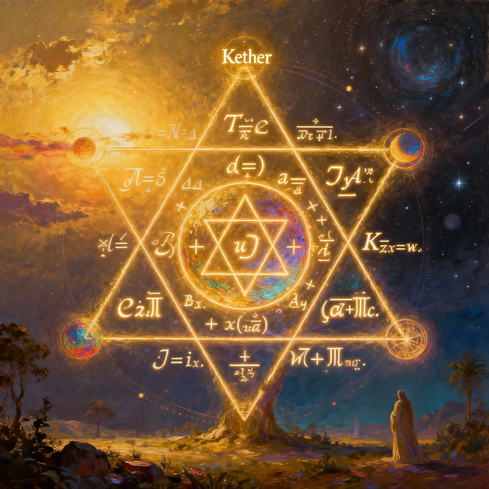 Kether Metaphysical Painting with Glowing Equations
