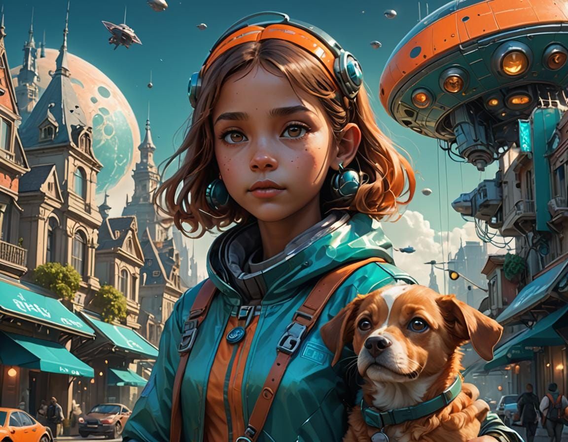 Alien Encounter: Girl, Dog, and Spaceship Dinner
