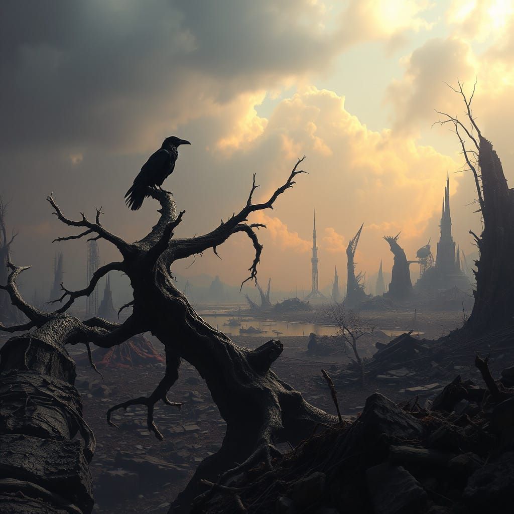 Post-Apocalyptic Wasteland in Dark Fantasy Style