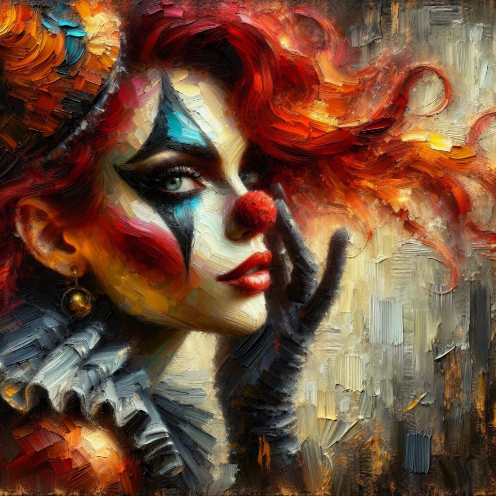 Enchanting Impasto Oil Painting of a Charismatic Circus Woma...