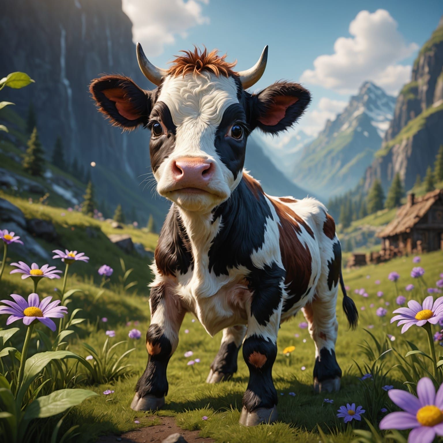 Cute Adorable Baby Cow in Detailed Matte Painting