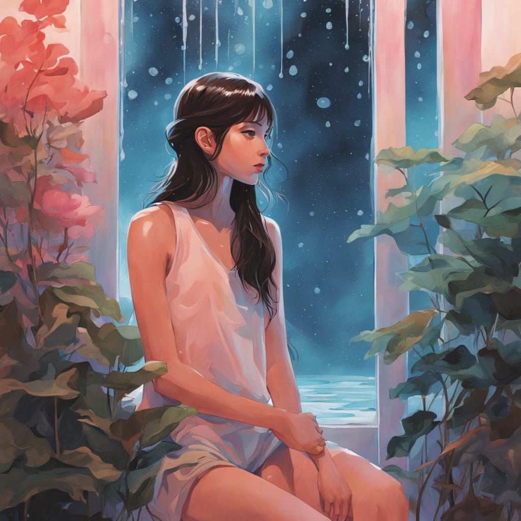 Ethereal Young Woman Under the Shower