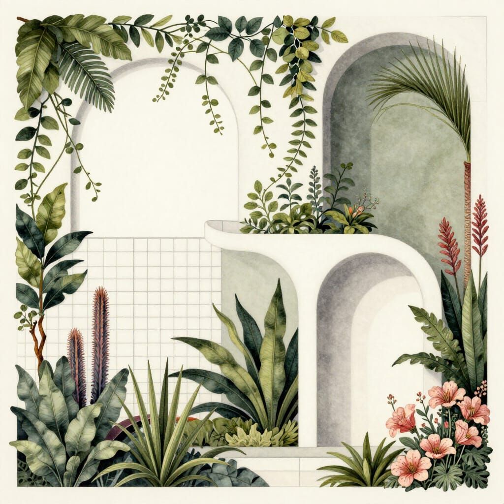 Botanical Forms Meet Architecture in Surrealist Style