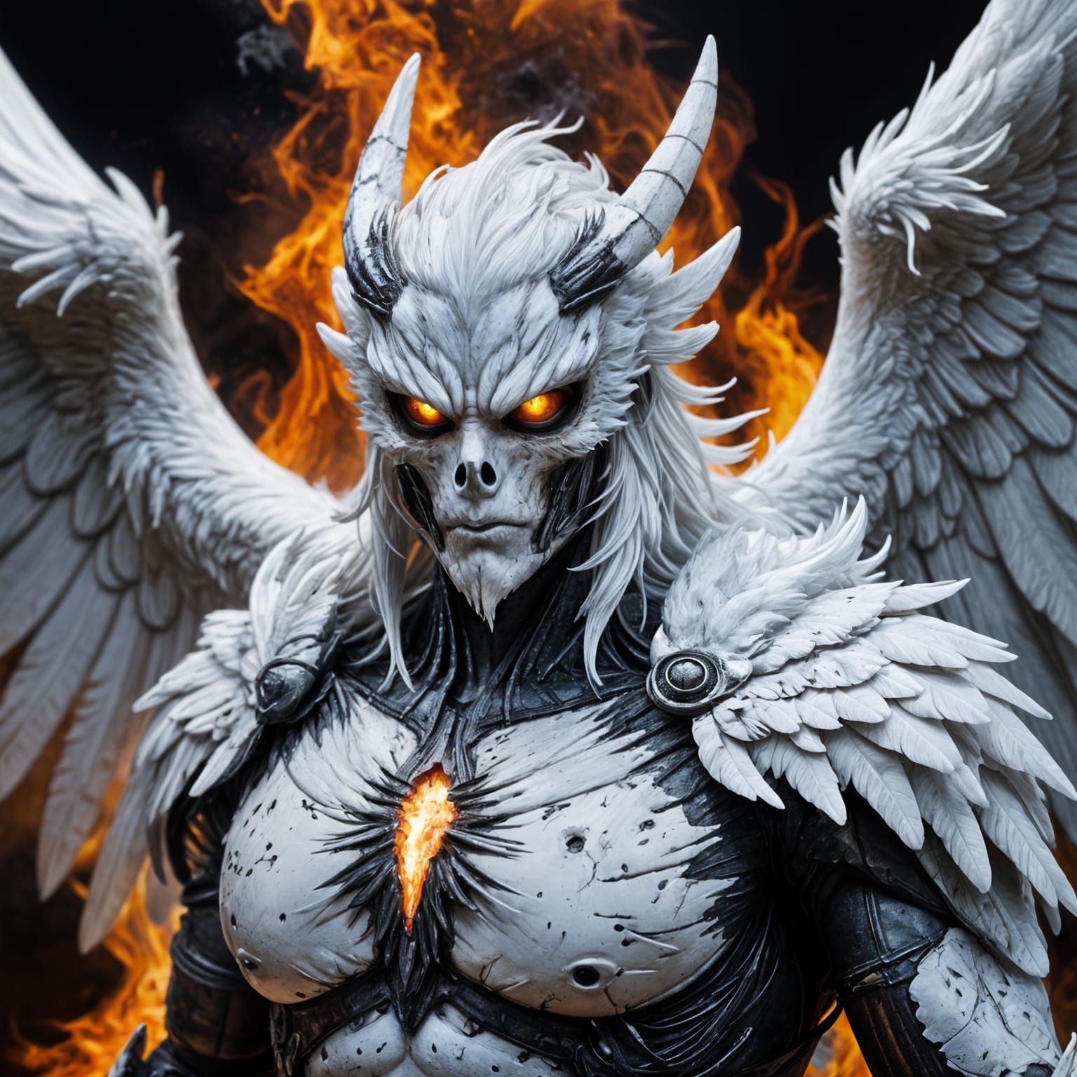 Close-up portrait, ultra-detailed, complex, Dark Angel, flam...