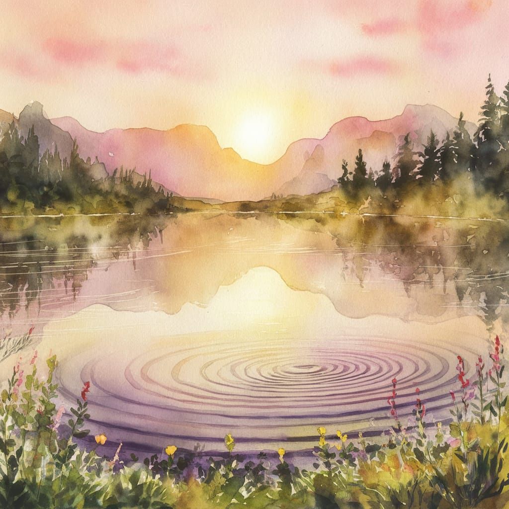 A watercolor painting of a beautiful wilderness mountain lak...