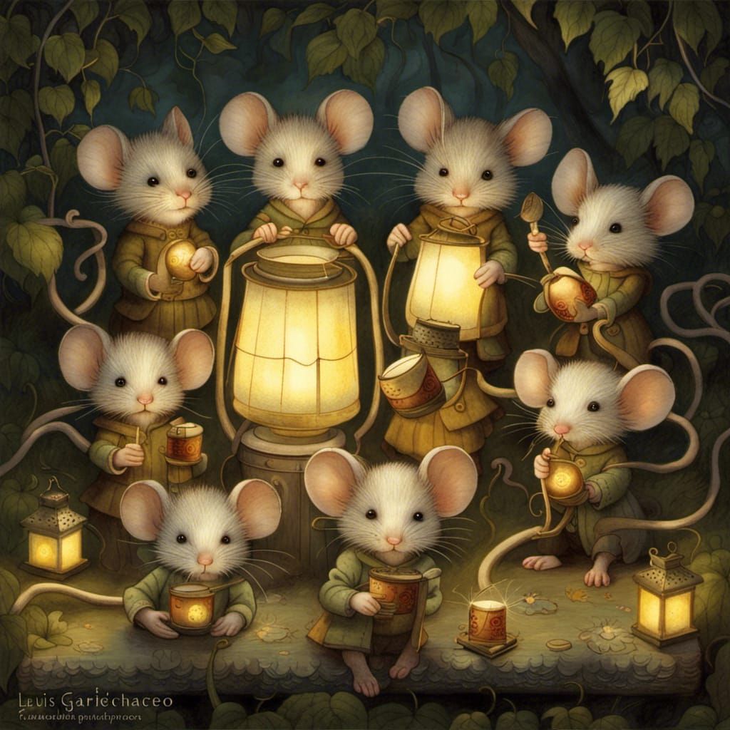 Mice Garden Party with Glowing Lanterns