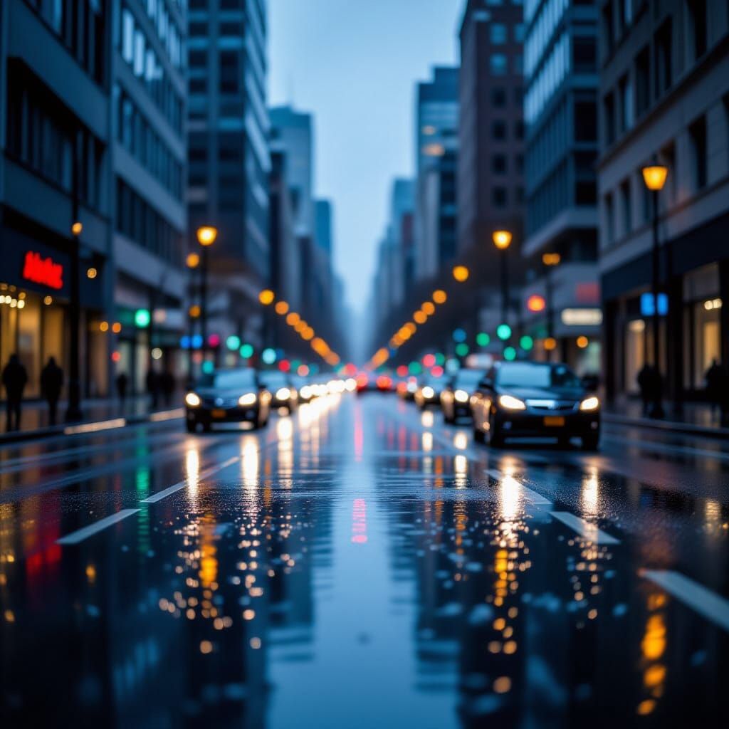 Urban City Rain Scene With Professional Photography Details