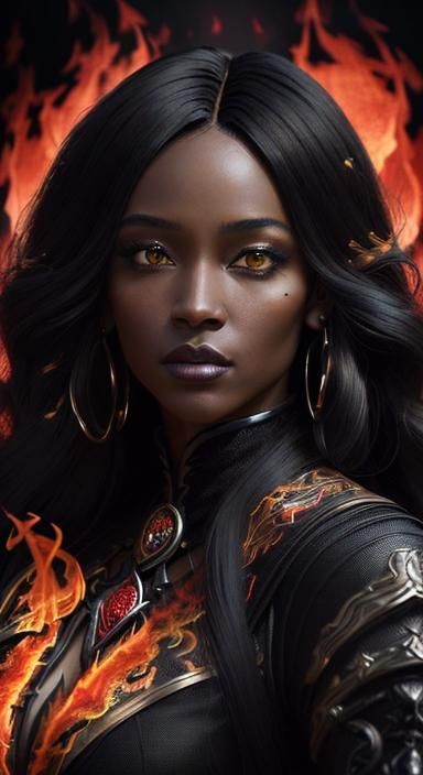 Fiery Portrait of a Magical Woman in Digital Art